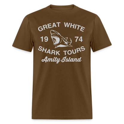 Amity Island Movie Shirt | Great White Shark Tours - brown