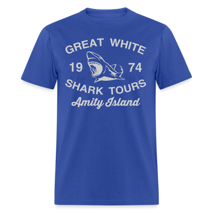 Amity Island Movie Shirt | Great White Shark Tours - royal blue