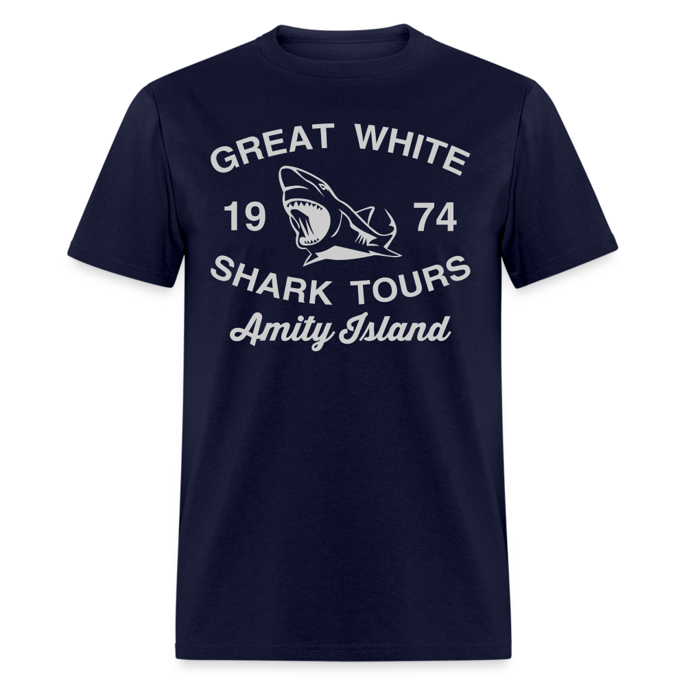 Amity Island Movie Shirt | Great White Shark Tours - navy