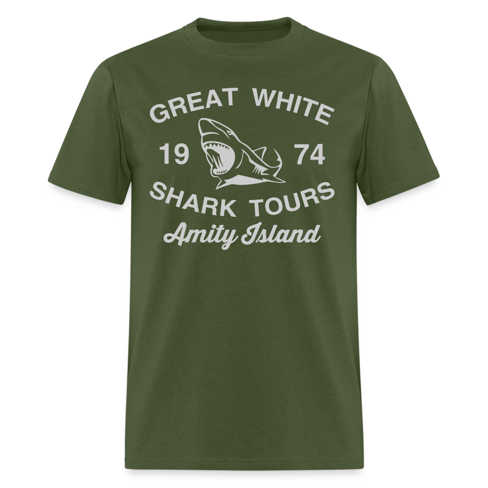 Amity Island Movie Shirt | Great White Shark Tours - military green