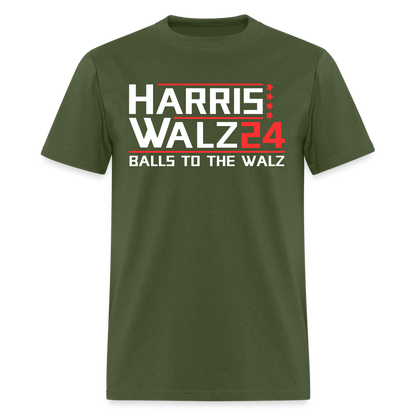 Harris Walz 2024 Election T-Shirt - Balls to the Walz - military green